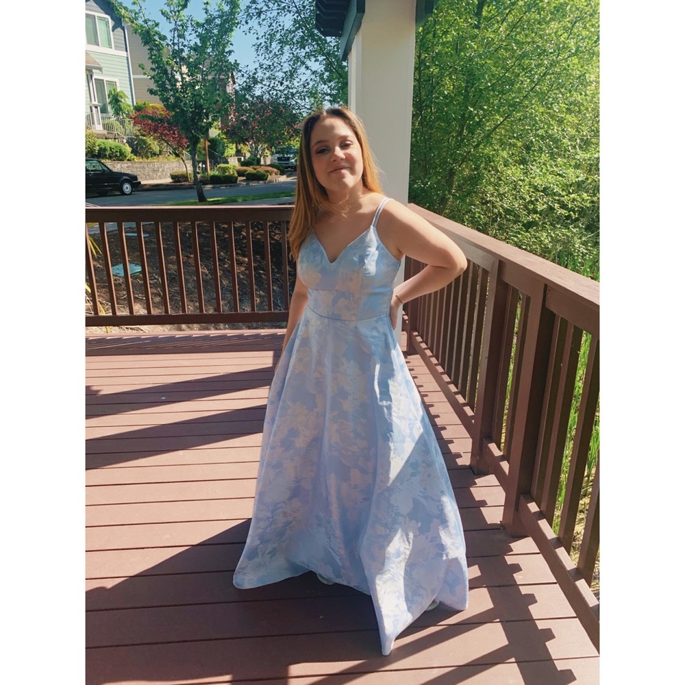 Light Blue/Periwinkle Floral Long Prom Dress